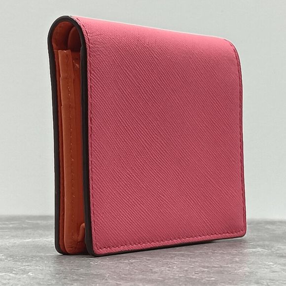 MCM Hot Pink Orange Leather Dual Color Snap Bifold Compact Wallet - Picture 4 of 12